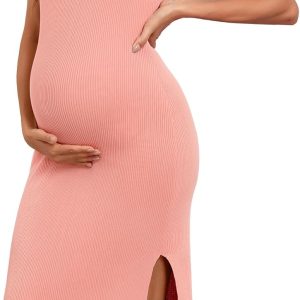 Maternity Casual Dress Bodycon Striped Square Neck Womens-0