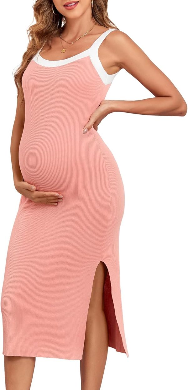 Maternity Casual Dress Bodycon Striped Square Neck Womens-0