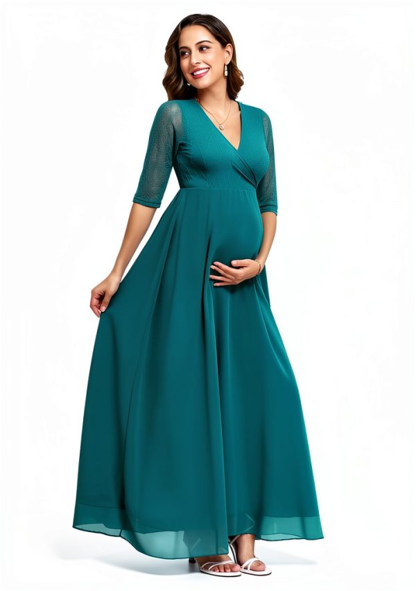 Maternity Dress Lace Chiffon Maxi for Pregnancy Women-2
