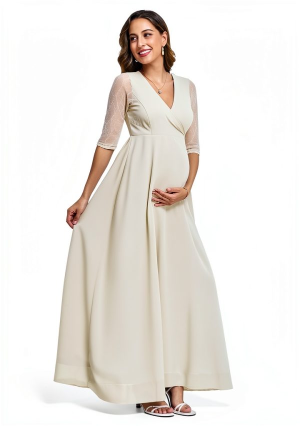 Maternity Dress Leaf Lace Chiffon Maxi for Pregnancy-2