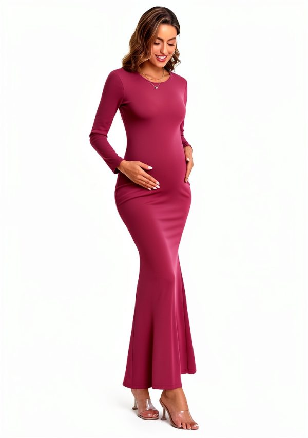 Maternity Bodycon Dress Long Sleeve Ribbed Maxi Pregnancy-3