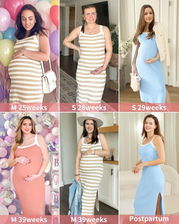 Maternity Casual Dress Bodycon Striped Square Neck Womens-2