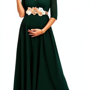 Maternity Dress Leaf Lace Chiffon Maxi for Pregnancy Comfort-0