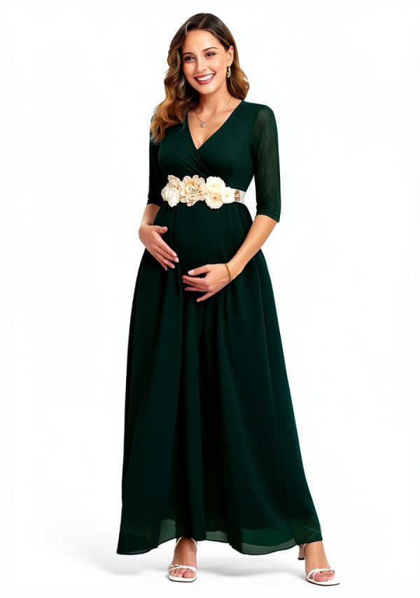 Maternity Dress Leaf Lace Chiffon Maxi for Pregnancy Comfort-5