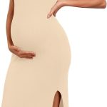 Maternity Casual Dress Striped Bodycon Fall Pregnancy Wear-0