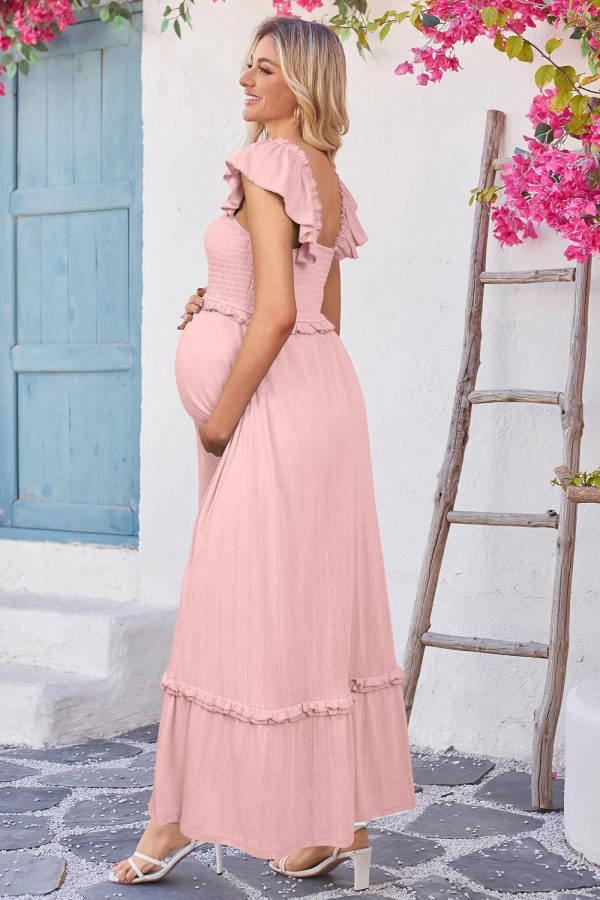 Maternity Casual Dress Flowy Bohemian Maxi Square Neck-6
