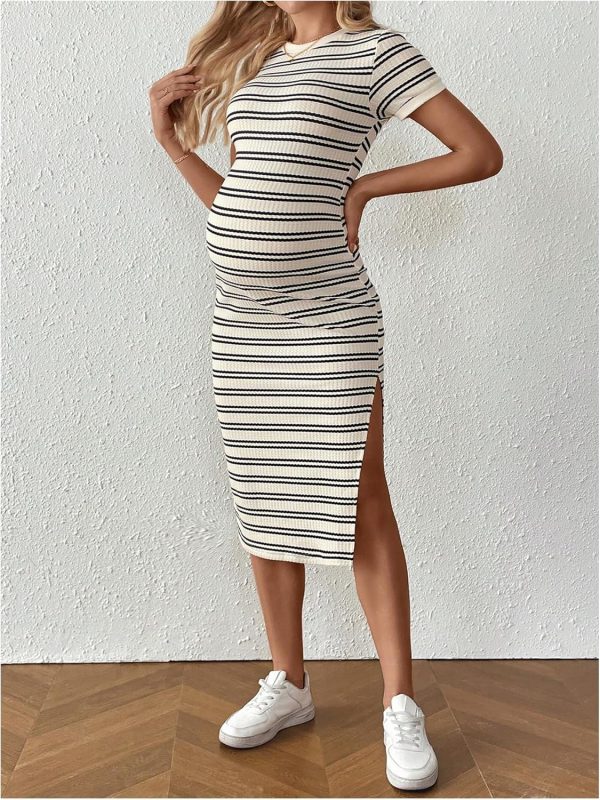 Maternity Dress Long Ruched Casual Pregnancy Clothes Women-4
