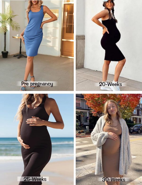 Ekouaer Maternity Bodycon Dress Ribbed Fabric Side Ruching-5