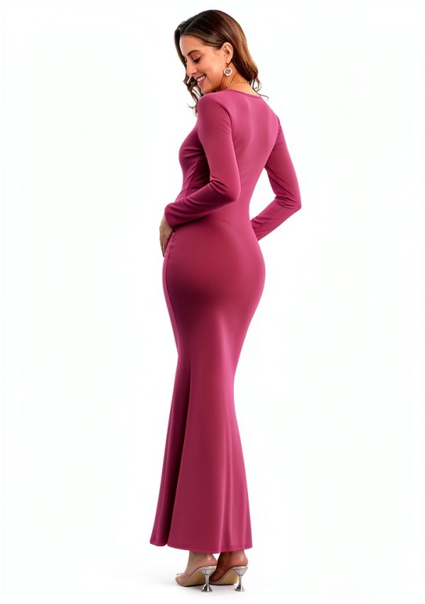 Maternity Bodycon Dress Long Sleeve Ribbed Maxi Pregnancy-1