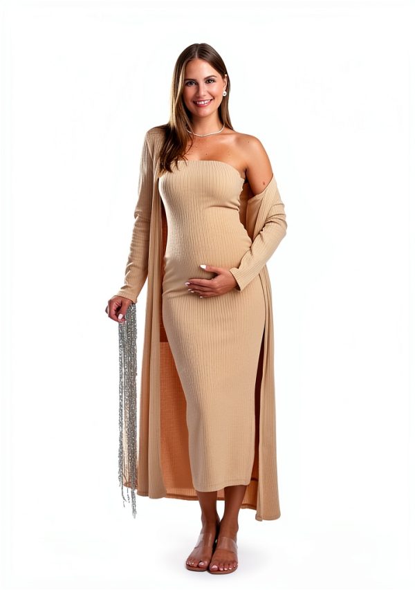 Maternity 2 Piece Dress Cardigan Strapless Bodycon Maxi-2