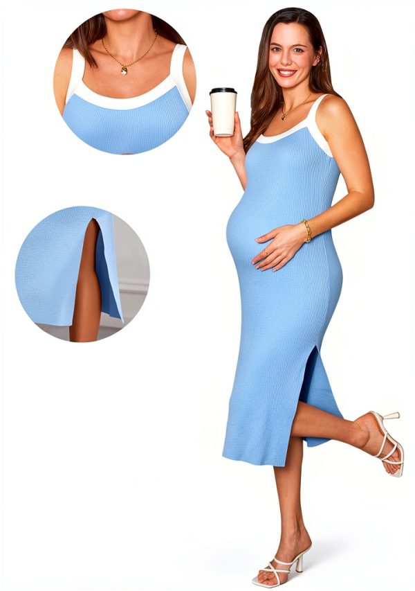 Maternity Casual Dress Bodycon Striped Viscose Fall-4