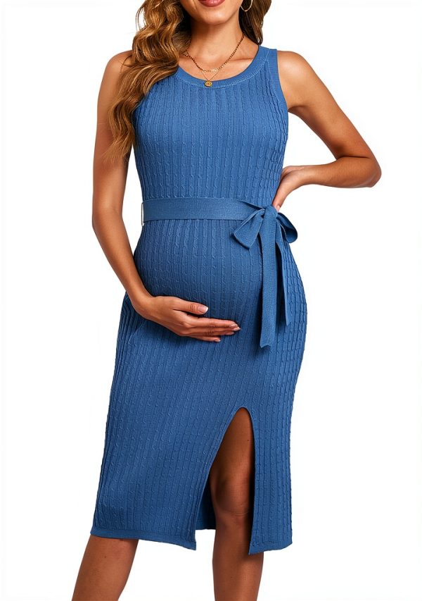 Maternity Casual Dress Cable Knit Slit Hem Womens Clothing-0
