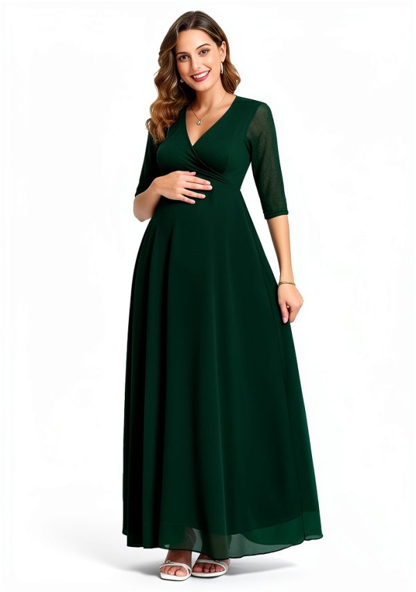 Maternity Dress Leaf Lace Chiffon Maxi for Pregnancy Comfort-1