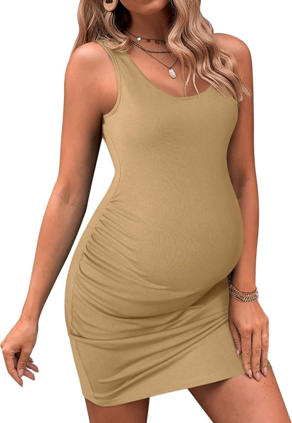 Ekouaer Maternity Bodycon Dress Ribbed Fabric Side Ruching-0