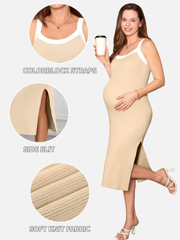 Maternity Casual Dress Striped Bodycon Fall Pregnancy Wear-4