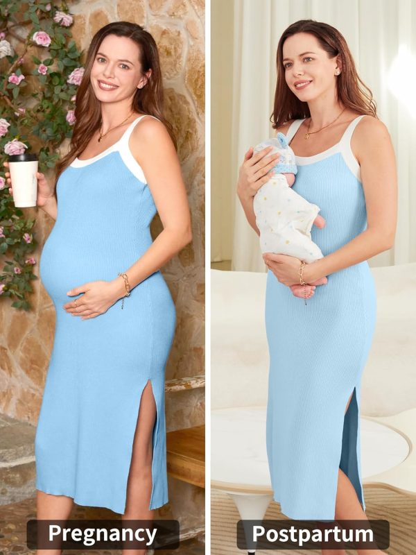 Maternity Casual Dress Light Blue Bodycon Fall Pregnancy-3
