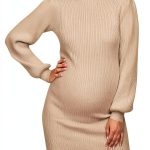 Lueluoye Maternity Sweater Dress Stretchy Turtleneck Bodycon-0