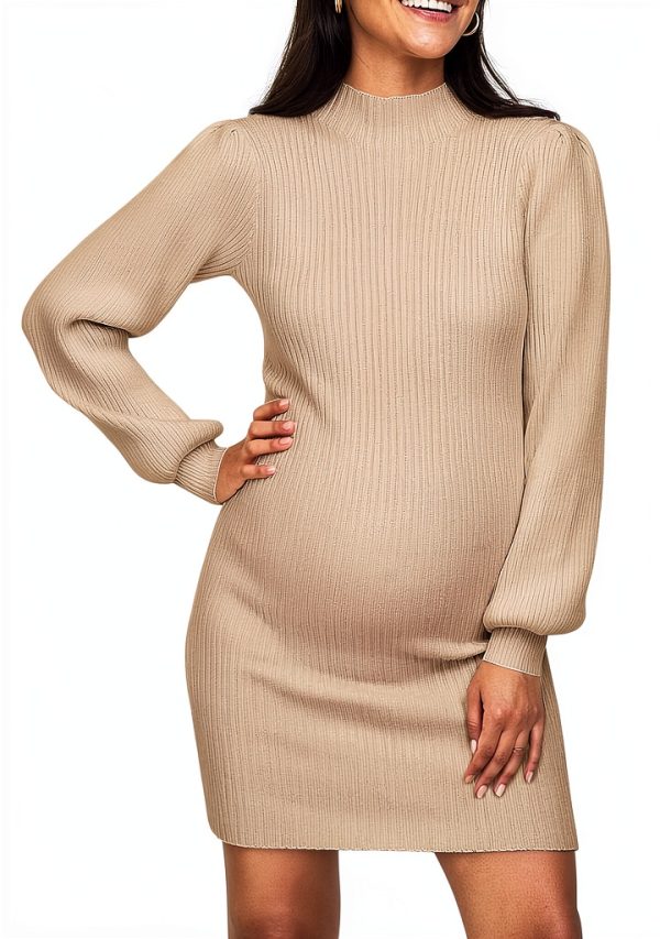 Lueluoye Maternity Sweater Dress Stretchy Turtleneck Bodycon-0