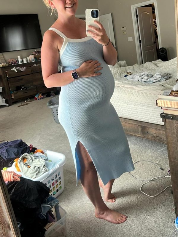 Maternity Casual Dress Light Blue Bodycon Fall Pregnancy-1