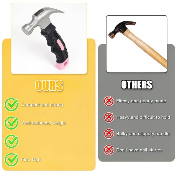 KURUI Pink Small Hammer 8oz Claw Tool for Picture Hanging-6